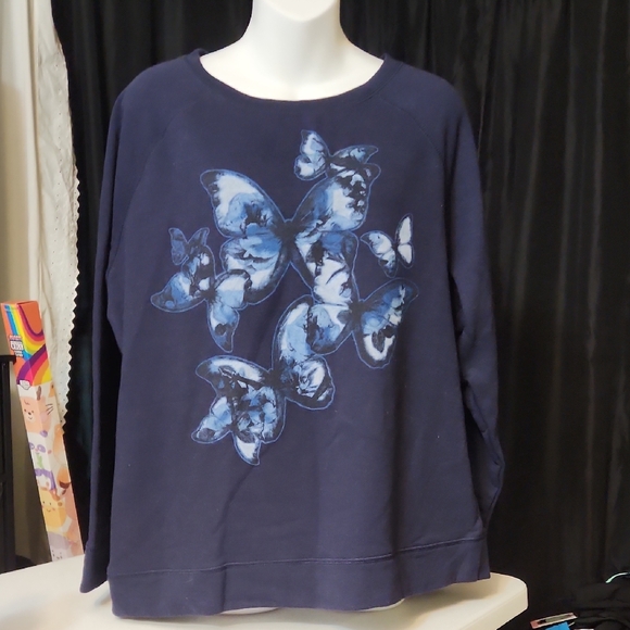 Just My Size Navy Blue Butterfly Sweatshirt - Picture 1 of 2